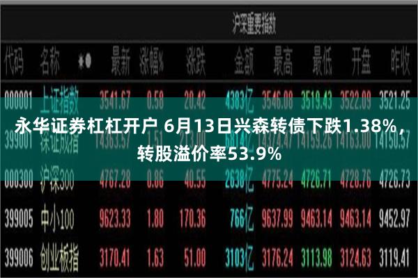 永华证券杠杠开户 6月13日兴森转债下跌1.38%，转股溢价率53.9%