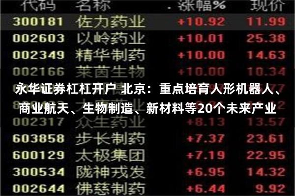 永华证券杠杠开户 北京：重点培育人形机器人、商业航天、生物制造、新材料等20个未来产业